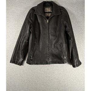 BKE buckle faux leather jacket mens medium Y2K Vintage full zip biker quilted